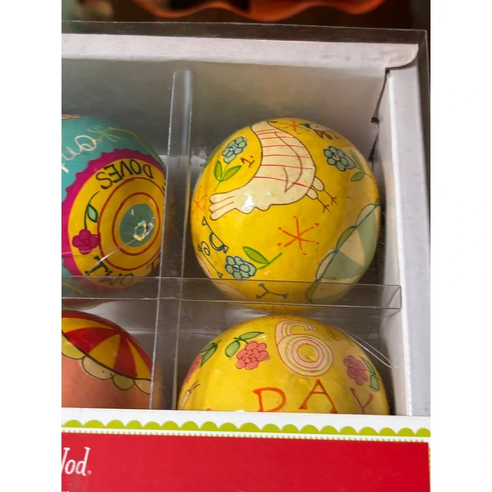 NIB The Land of Nod 12 Days of Christmas Hand Painted Ornaments Colorful Set 12